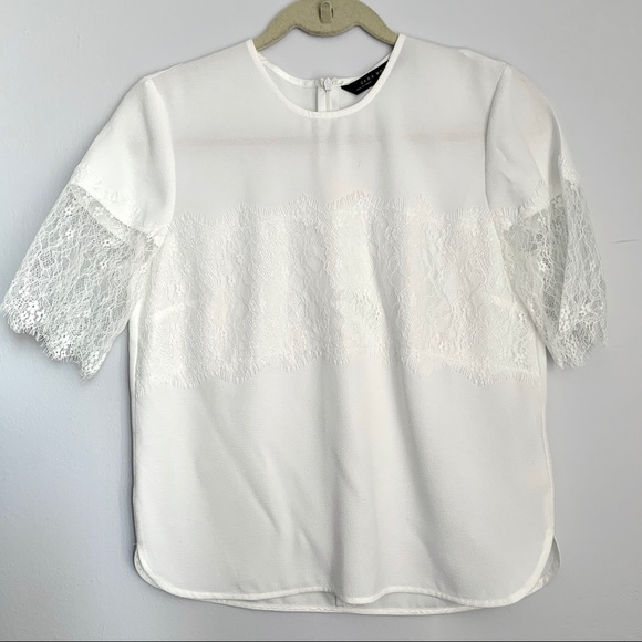 Zara White Top with Lace Trim and Sleeves - Picture 2 of 3